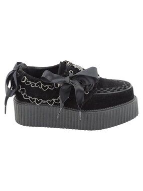 Womens Gothic Platform Creepers Black Velvet 2" Oxford Shoes